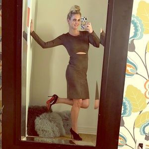 BCBG Gray Dress XS Faux Suede Worn Once EUC